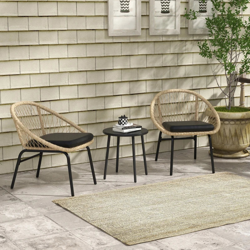 3-teiliges Garten-Bistro-Set mit 2 Stühlen und Tisch | Farbe: Schwarz, Gelb | Maße: 63x70x73 cm