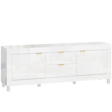 TV-meubel tot 75 inch met 2 kasten en 2 laden | Kleur: Hoogglans wit | Afmetingen: 180x40x66 cm