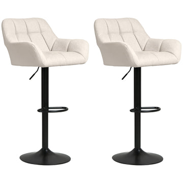 Set van 2 verstelbare barkrukken | Kleur: Wit, zwart | Afmetingen: 52.5x57.5x93-114 cm
