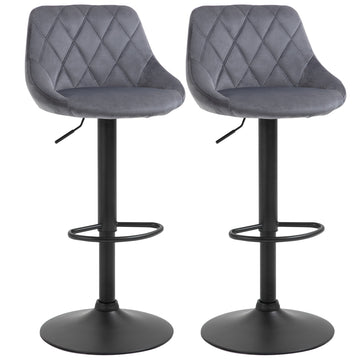 2 verstelbare velvet barkrukken, 360° draaibaar | Kleur: Grijs | Afmetingen: 46x48x83-104 cm