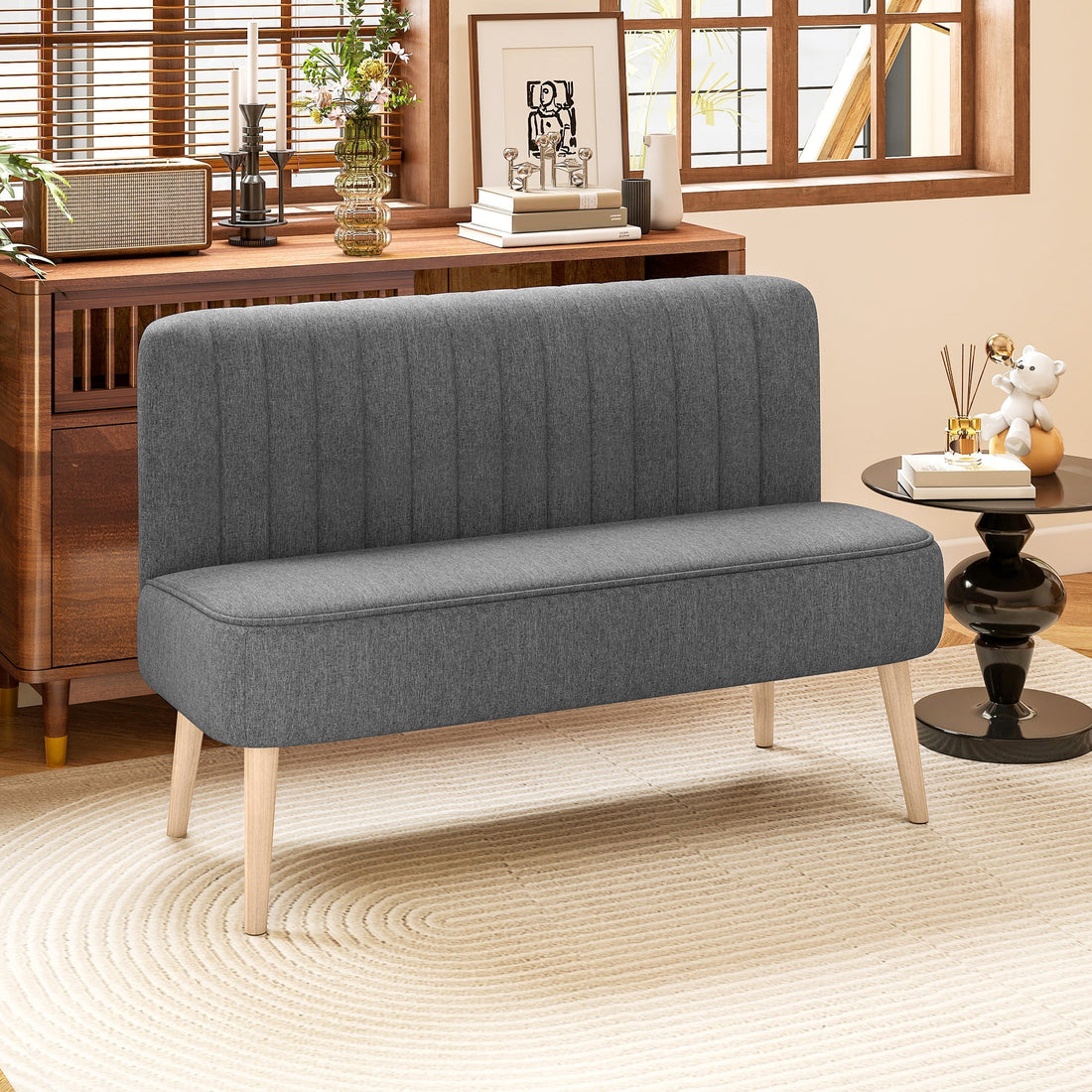 2-Sitzer-Sofa grau, Leinenoptik, 117 cm | Farbe: Grau | Abmessungen: 117x56,5x77 cm