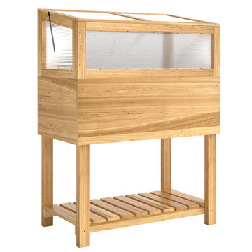 Houten plantenbak met kweekkas | Kleur: Natuurlijk hout | Afmetingen: 80x45x108,5 cm