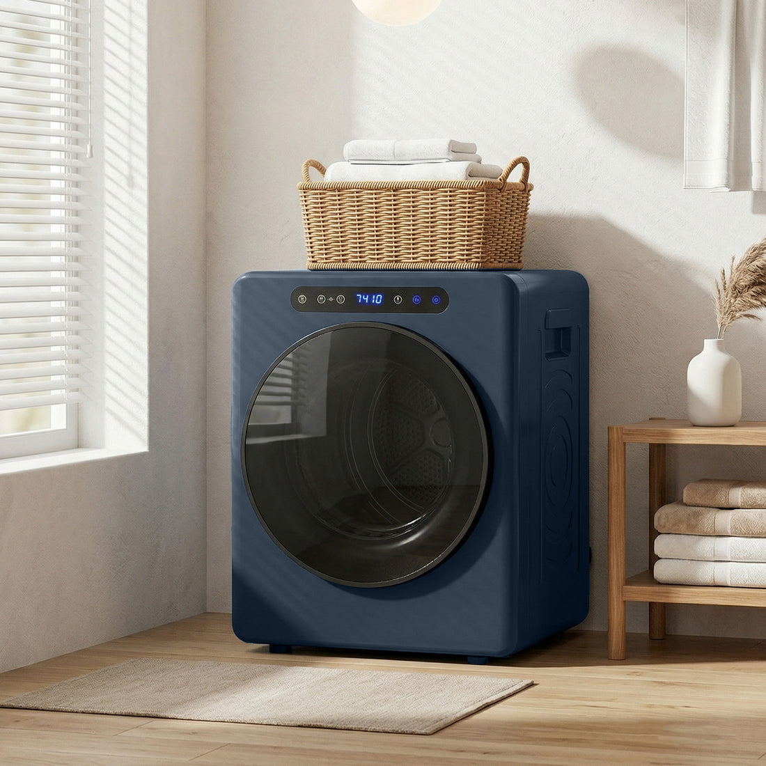 Wasdroger 5 kg, 1000 W, compacte luchtafvoerdroger | Kleur: Blauw | Afmetingen: 49x43x61 cm