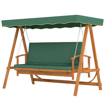 Houten Hollywoodschommel met zonnedak | Kleur: Groen | Afmetingen: 130x236x181 cm