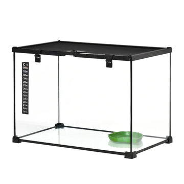 Reptielterrarium met waterbak en thermometer | Kleur: Zwart | Afmetingen: 50x30x35 cm