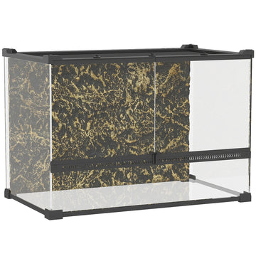 Glasterrarium voor reptielen met steenachterwand | Kleur: Zwart | Afmetingen: 50x30x35 cm