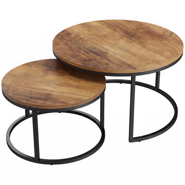 Ronde salontafelset 2-delig met metalen frame | Kleur: Bruin | Afmetingen: 60x60x45 cm