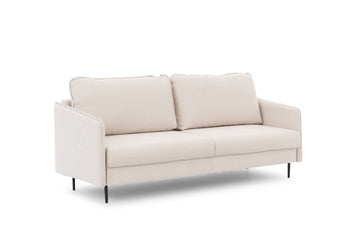 Taila 3-zitsbank met slaapfunctie & beddengoedcontainer | Beige stof | Zwarte metalen poten