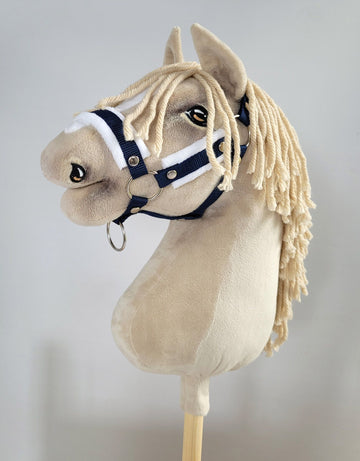 Verstelbare halster - paardenhalster - extra comfortabel bontvoering, maat A3, marineblauw