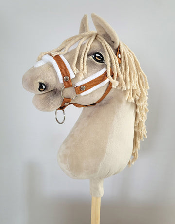 Verstelbare halster, paardenhalster, extra comfort met witte bontvoering, maat A3, gember
