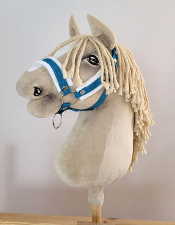 Verstelbaar halster - paardenhalster - extra comfort met wit bont, turquoise, maat A3