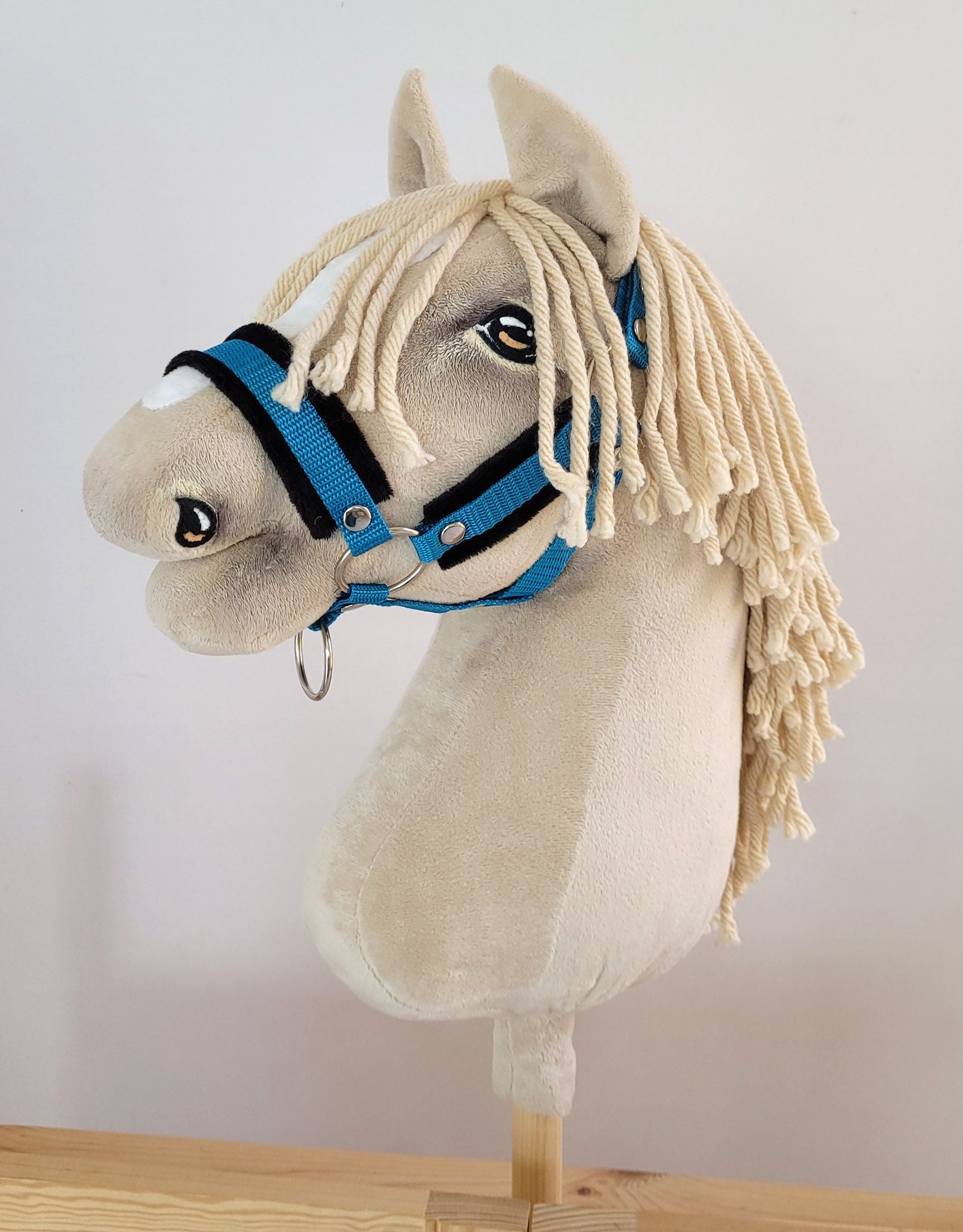 Verstelbare halster, paardenhalster, extra comfort bontvoering - turquoise/zwart - maat A3