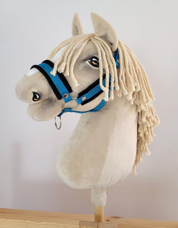 Verstelbare halster, paardenhalster, extra comfort bontvoering - turquoise/zwart - maat A3