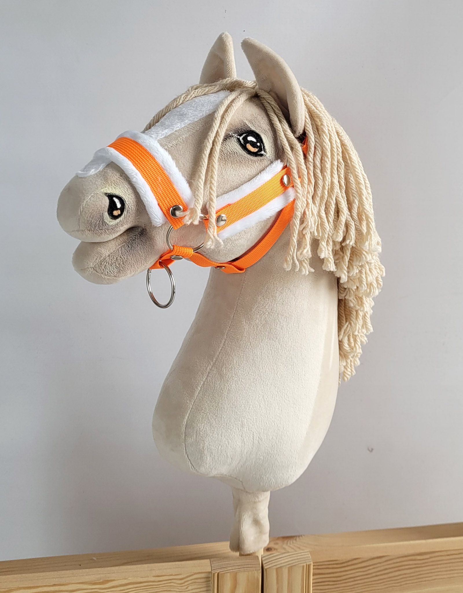 Verstelbaar halster - paardenhalster - extra comfort bontvoering, neon oranje, maat A3
