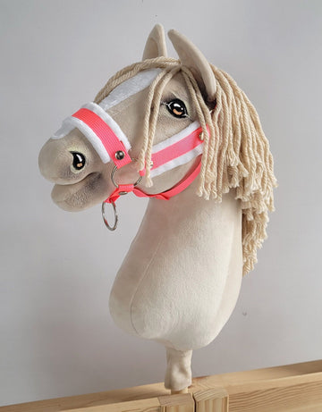 Verstelbare halster, paardenhoofdstel, comfortabel bont, neon roze, maat A3