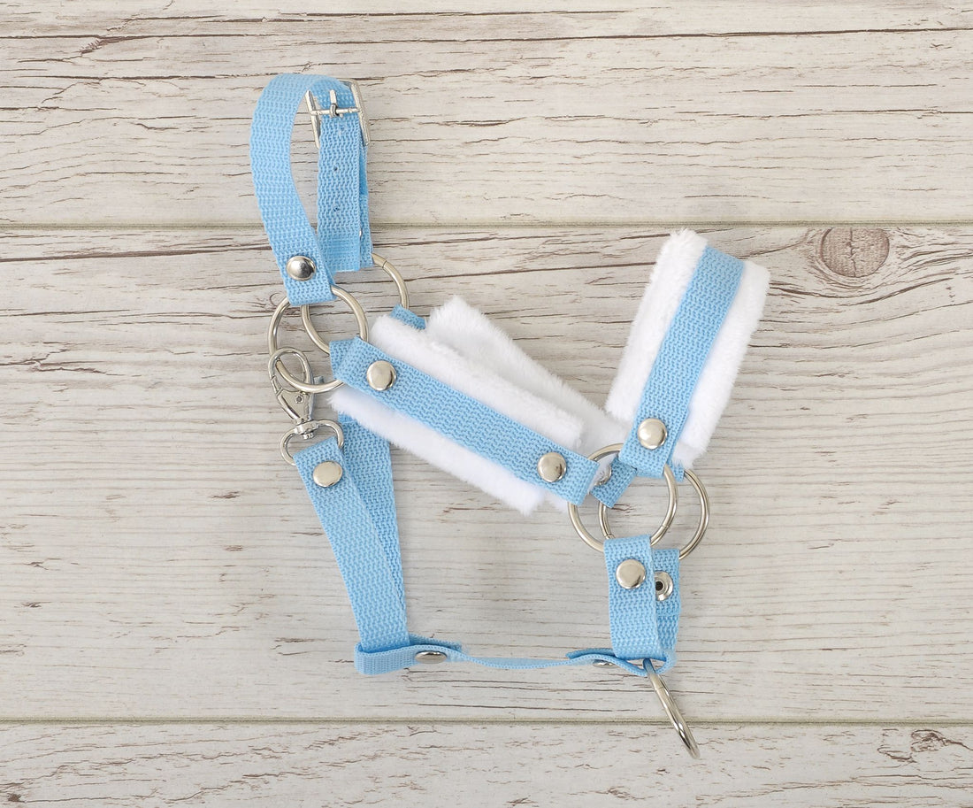 Verstelbaar halster - hoofdstel - met bont, comfortabel nylon, voor Hobby Horse A3, lichtblauw