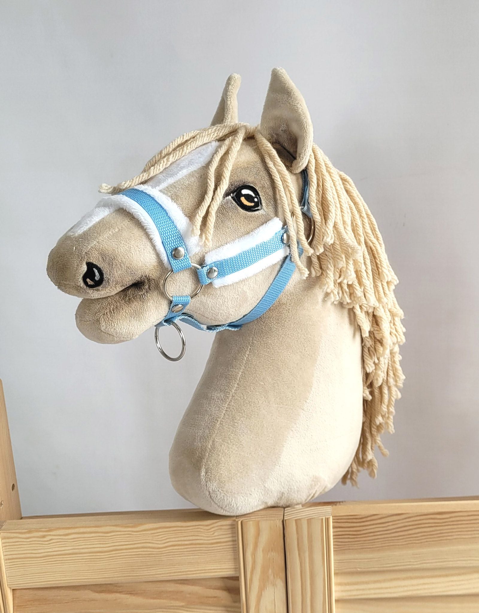 Verstelbaar halster - hoofdstel - met bont, comfortabel nylon, voor Hobby Horse A3, lichtblauw