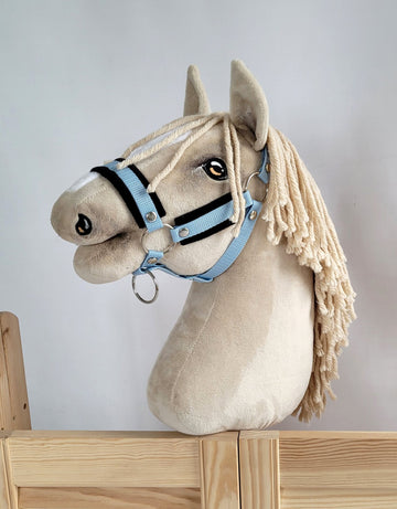 Verstelbare halster - paardenhalster - extra comfortabel zacht bont, nylon, lichtblauw/zwart