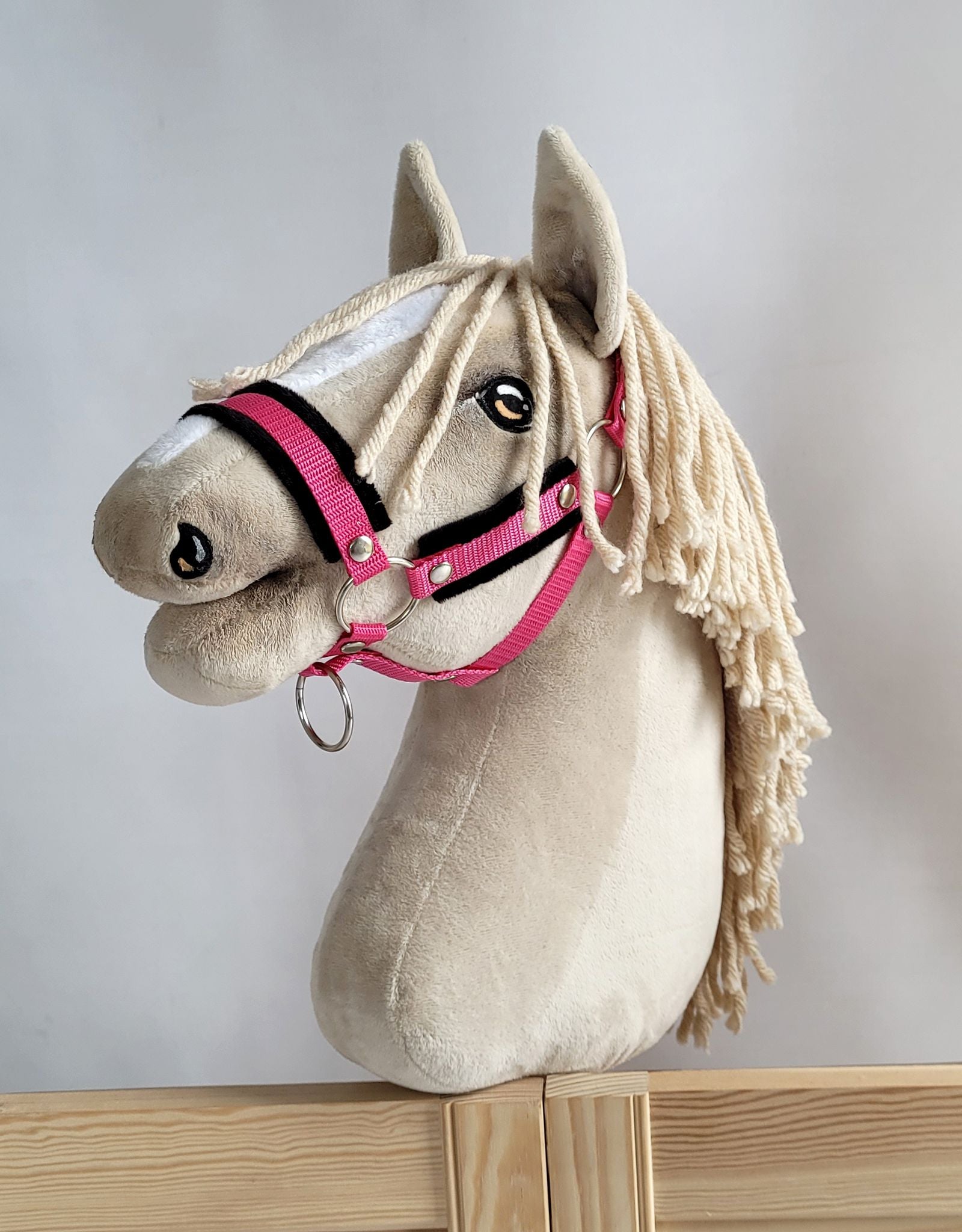 Verstelbare halster, hoofdstel - extra zacht bont - voor Hobby Horse A3, donkerroze, duurzaam