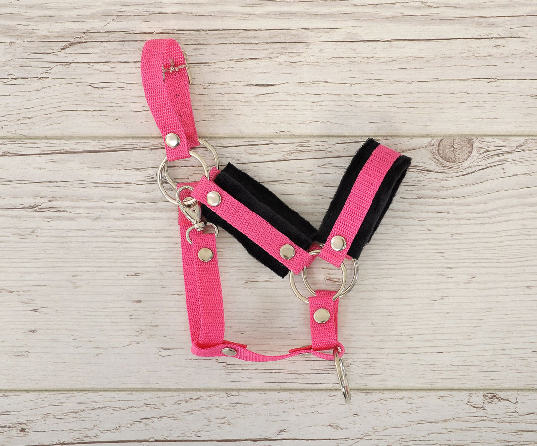 Verstelbare halster, hoofdstel - extra zacht bont - voor Hobby Horse A3, donkerroze, duurzaam