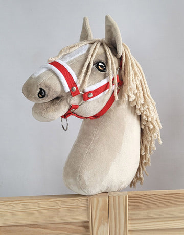 Verstelbare halster, paardenhalster, extra zacht bont voor Hobby Horse A3 - rood/wit