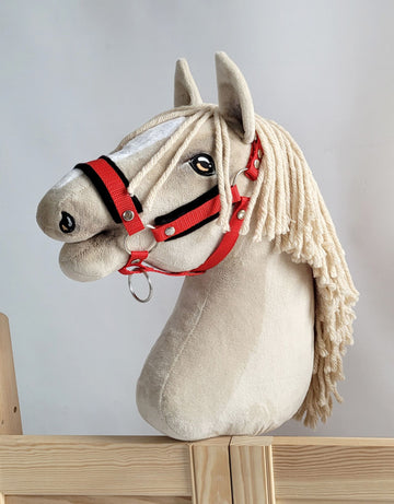 Verstelbare halster - paardenhalster - extra comfort voor Hobby Horse A3, rood met zwarte bont