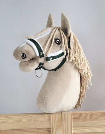 Verstelbaar hoofdstel - paardenhalster - extra comfortabel met zachte witte vacht, flesgroen