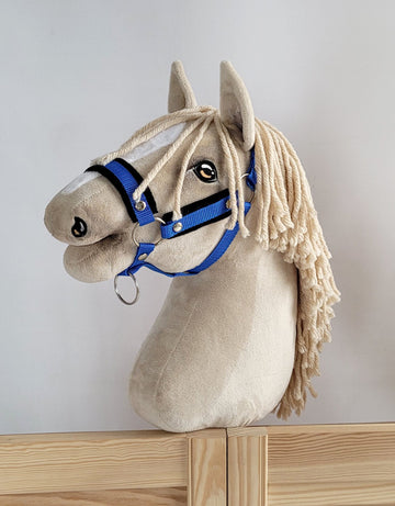 Verstelbare halsband, paardenhalster, optimale pasvorm - blauw met zwarte bont voor Hobby Paard A3