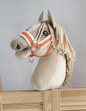 Verstelbare halster - paardenhalster - extra comfort bontvoering, oranje/wit, maat A3