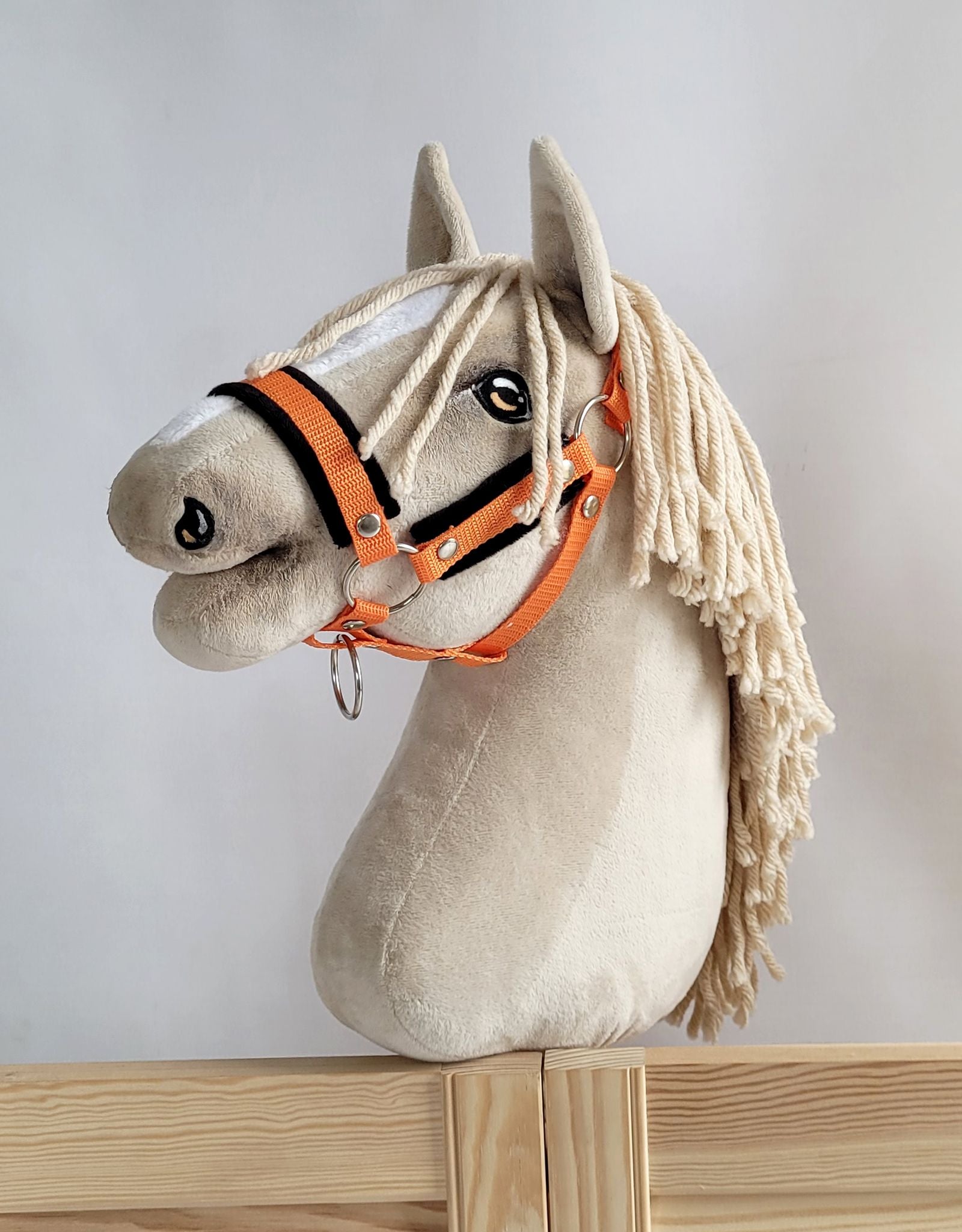 Verstelbare halster, paardenhalster, extra zacht bont voor Hobby Horse A3 - oranje/zwart