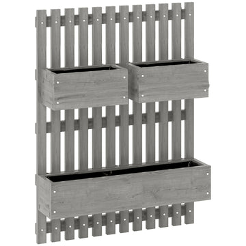 Wandbloembakkenset van massief hout | Kleur: Grijs | Afmetingen: 60x16x80 cm