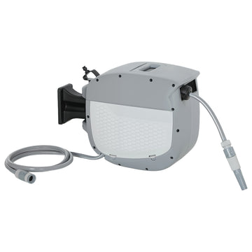 Automatische slanghaspel 20 m, 180° draaibaar | Kleur: Grijs | Afmetingen: 22x52x35 cm