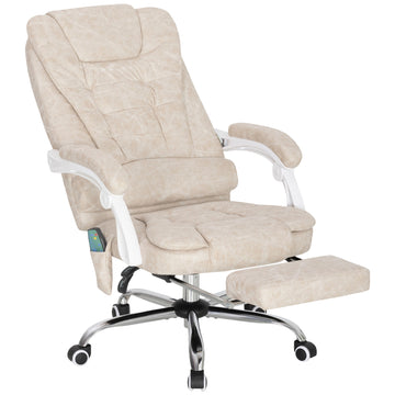 Bureaustoel met massagefunctie en voetensteun | Kleur: Creme | Afmetingen: 65x70x111-119 cm