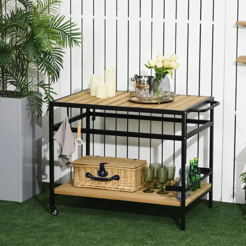 Serveerwagen met 2 planken | Kleur: Natuurlijk+Zwart | Afmetingen: 65x107x80 cm