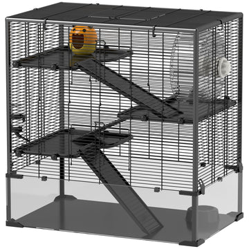 Hamsterkooi met glazen bodem - 4 etages | Kleur: Zwart | Afmetingen: 48.5x78.5x80 cm