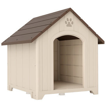 Weerbestendig hondenhok met verhoogde vloer en dak | Kleur: Beige | Afmetingen: 79x88x89 cm