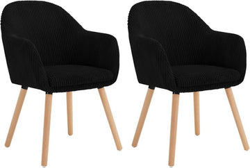 Eetkamerstoel met armleuningen van ribstof 2-delige set | Zwart | 55,5x56,5x83,5 cm