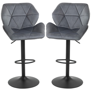 Set van 2 fluwelen barkrukken | Kleur: Blauw | Afmetingen: 58x57x97-117 cm