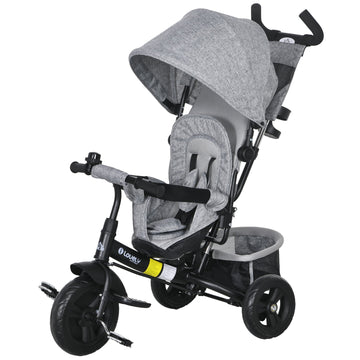 Kinderdriewieler met zonnedak en achtermand | Kleur: Grijs | Afmetingen: 49x102x102 cm