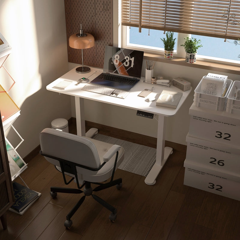 Elektrischer Sitz-Steh-Schreibtisch 120x60 cm | Farbe: Weiß | Abmessungen: 120x60x72-116 cm