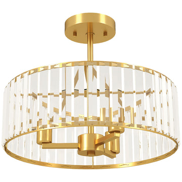 Plafondlamp met kristallen kap - Kroonluchterdesign | Kleur: Goud | Afmetingen: 39x39x32 cm