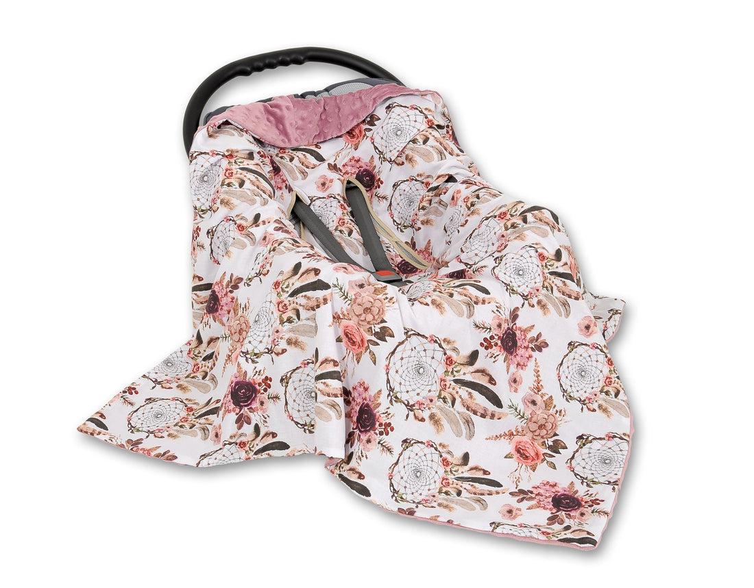 Stor bilbarnstolsfilt - omlottfilt - dubbelsidig och varm med minktyg för komfort