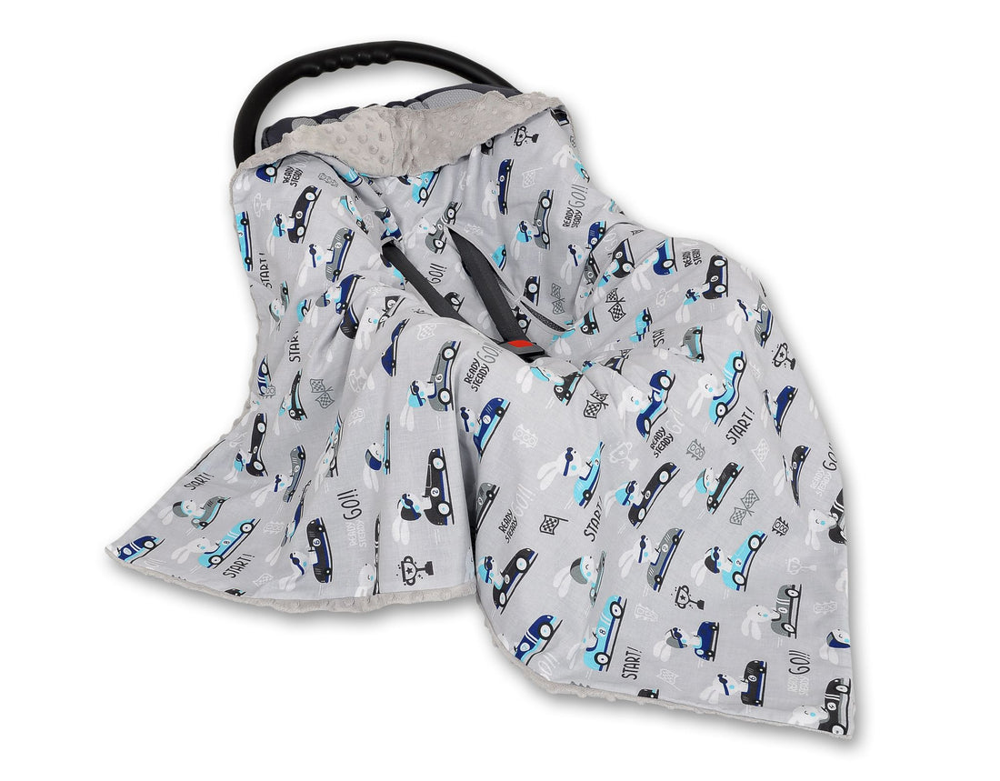 Stor dubbelsidig bilbarnstolsfilt - babyfilt - extra mjuk och varm, grå kaniner