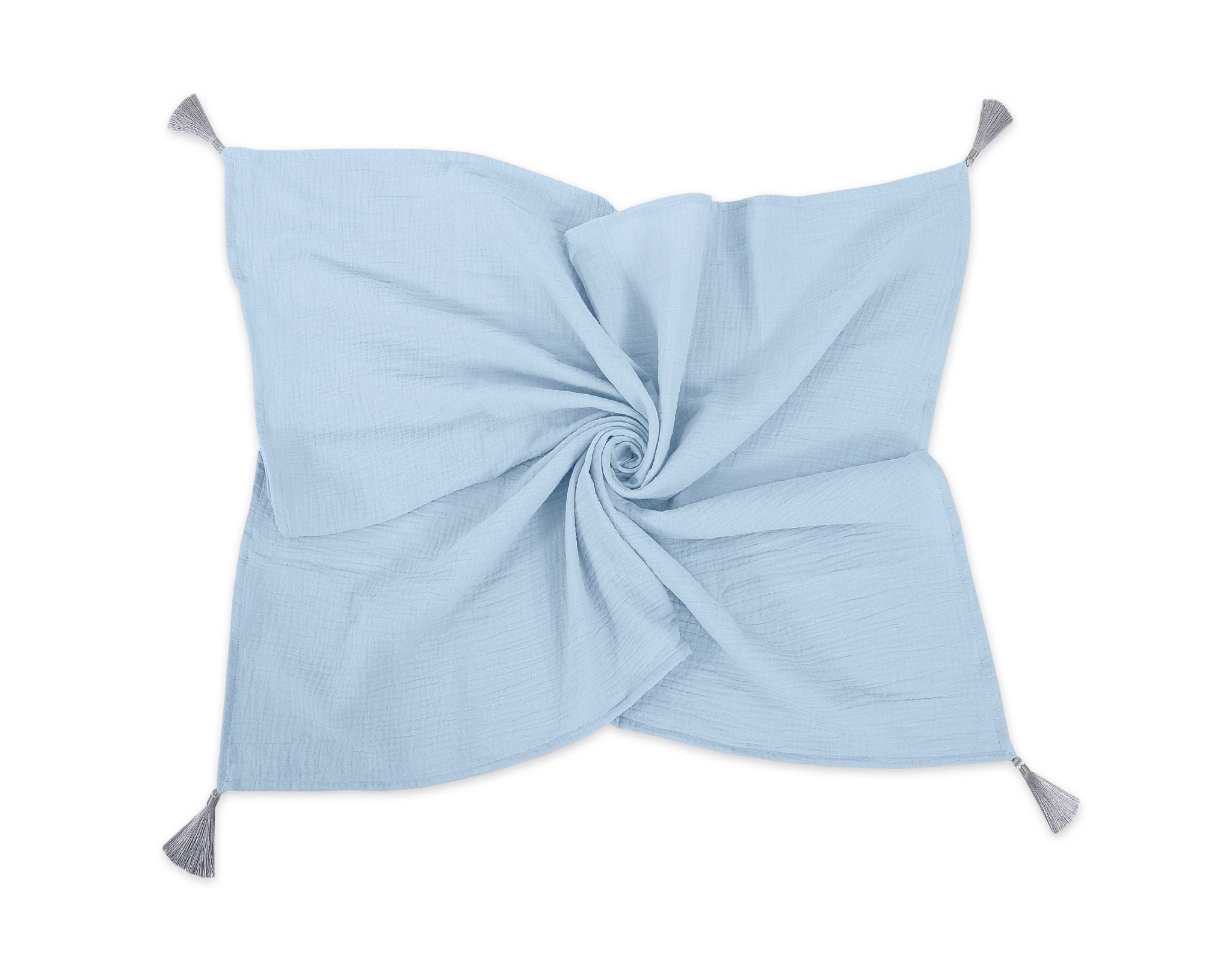 Muslinfilt, bärsjal, andningsbar och mjuk – dubbel gasbinda med tofsar