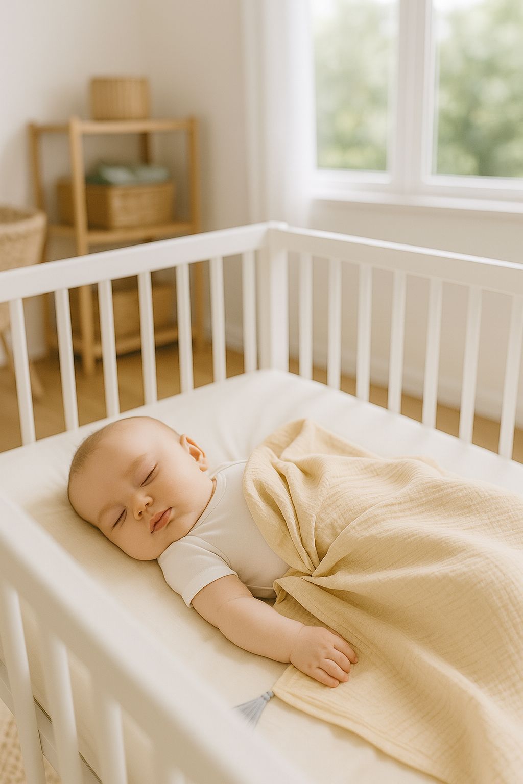 Muslin babyfilt, sjal, andningsbar och hudvänlig - krämfärgad med fransar