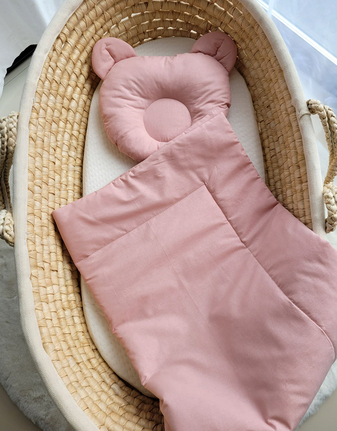 Baby beddenset, wiegset, ademend & huidvriendelijk - Oeko-Tex katoen, pastel roze, 2-delig