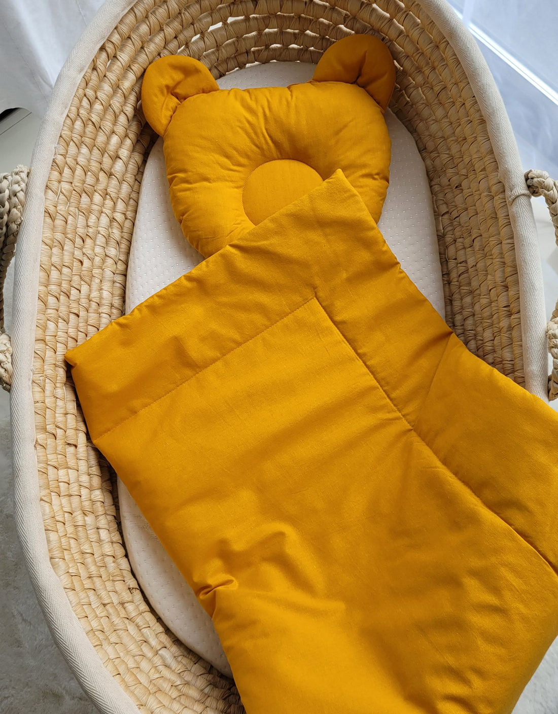 2-delige baby beddenset - wiegset - 100% katoen, anti-afplatting kussen, honing geel