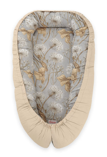 Baby nest - baby cocoon - tweezijdig, ademend en veilig, verstelbaar, grijs/beige, BOBONO