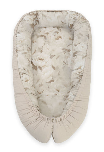 Baby nestje, cocoon, verstelbaar & omkeerbaar - BOBONO Premium - Peonies Beige/Stone