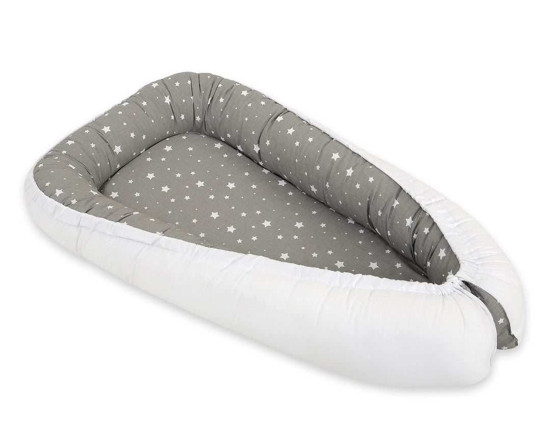 Baby nest, cocon, Oeko-Tex katoen, verstelbaar, dubbelzijdig, BOBONO Mini Stars Wit/Wit